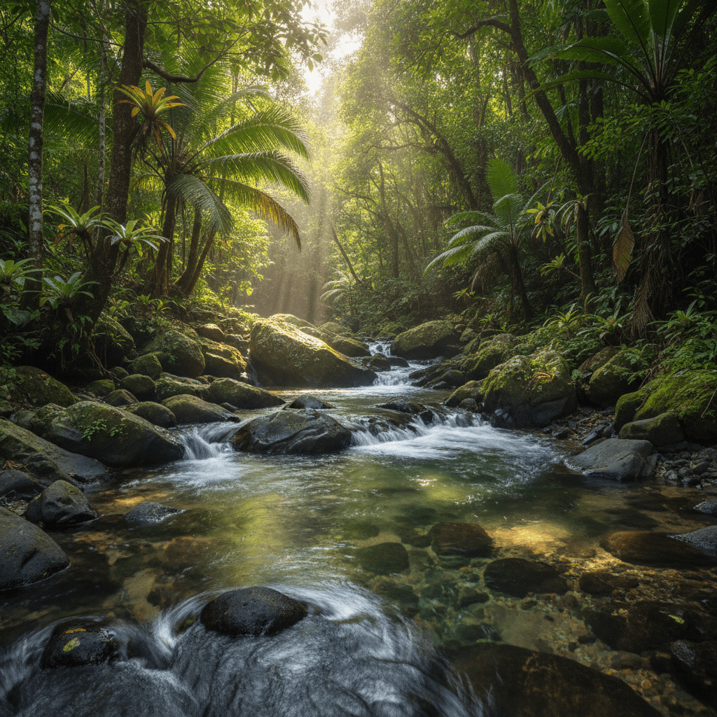 Crystal clear river water over volcanic rocks